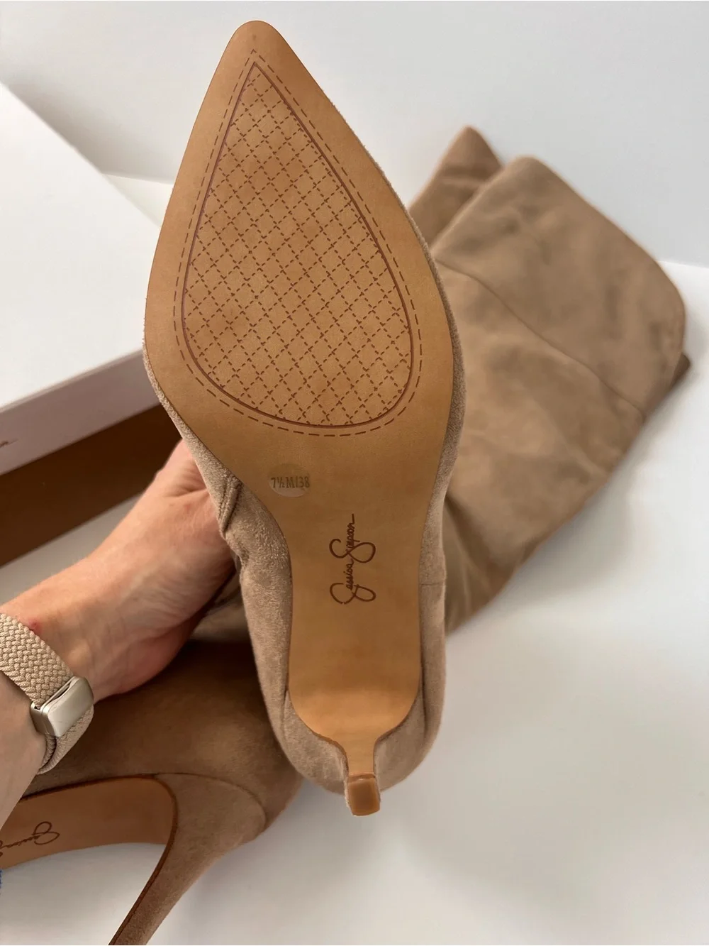 Jessica Simpson Taupe/Greige Over-the-Knee Pointed Stiletto Boots